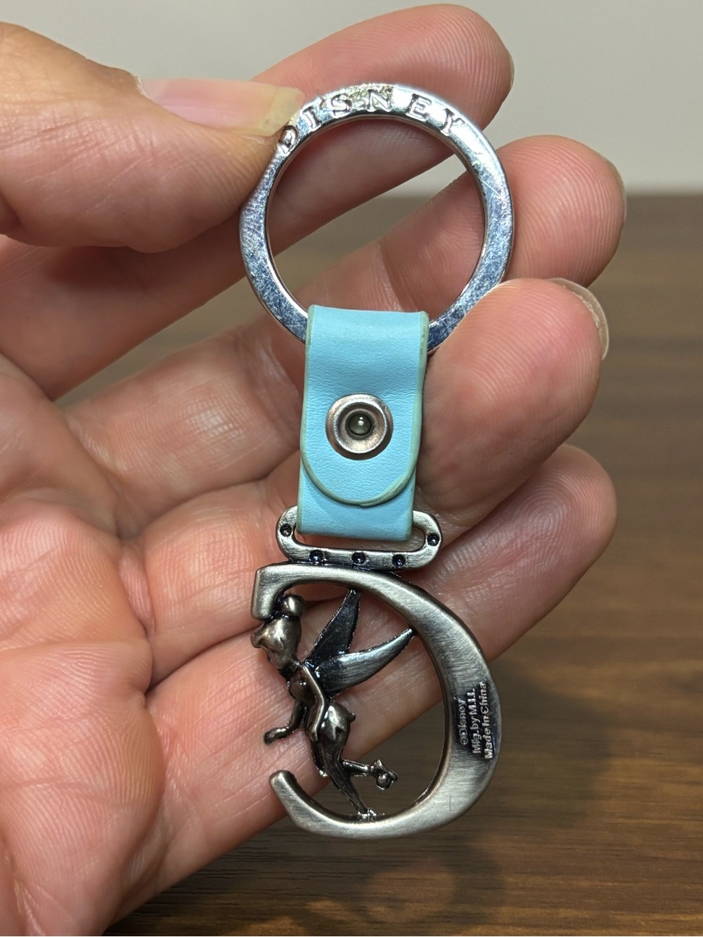 Tinkerbell Key Chain Pewter Initial Letter C Blue Band Gem Key Ring Disney